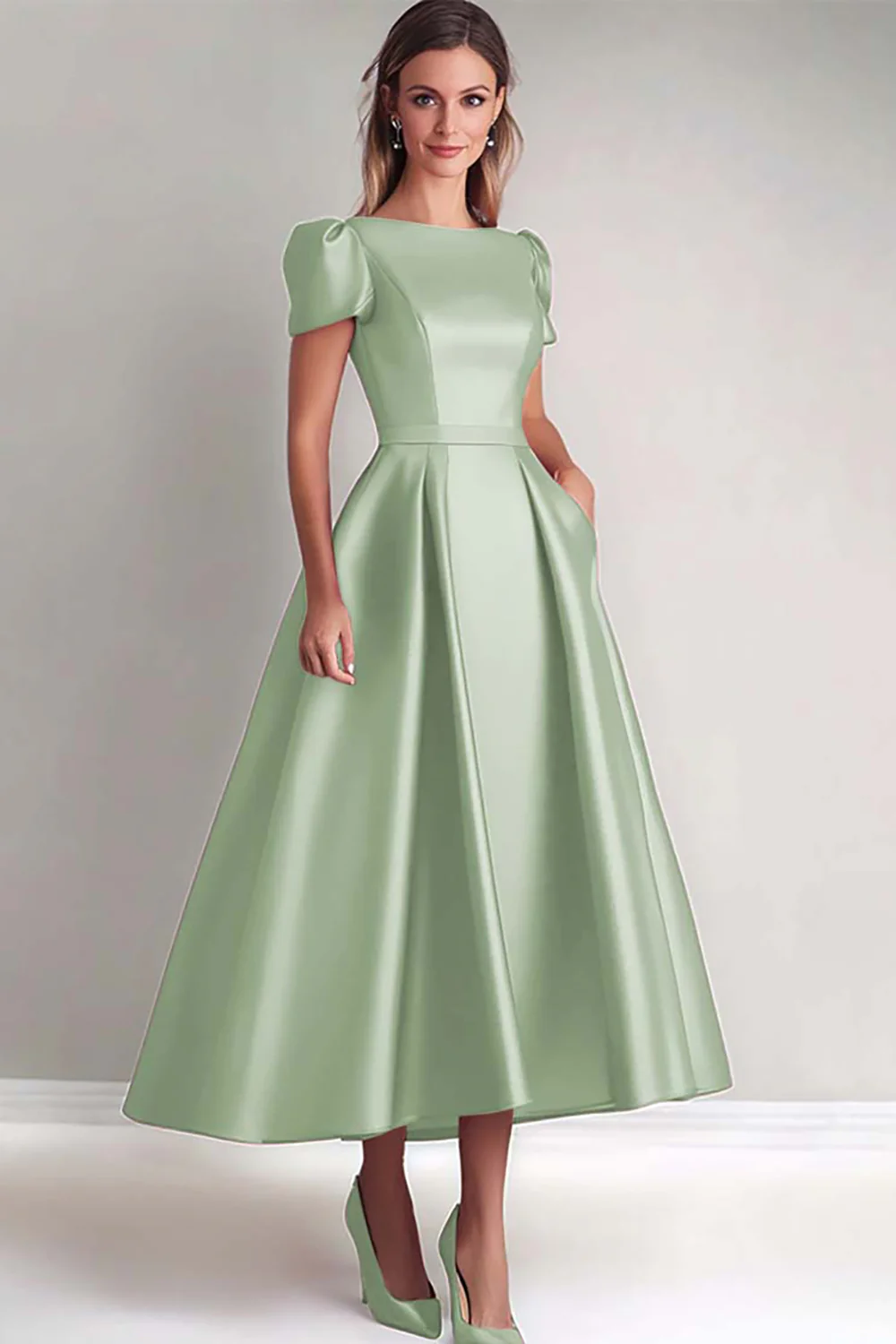 Fuchsia A Ligne Manches Bouffantes Robe Mère de la Mariée - Image 10