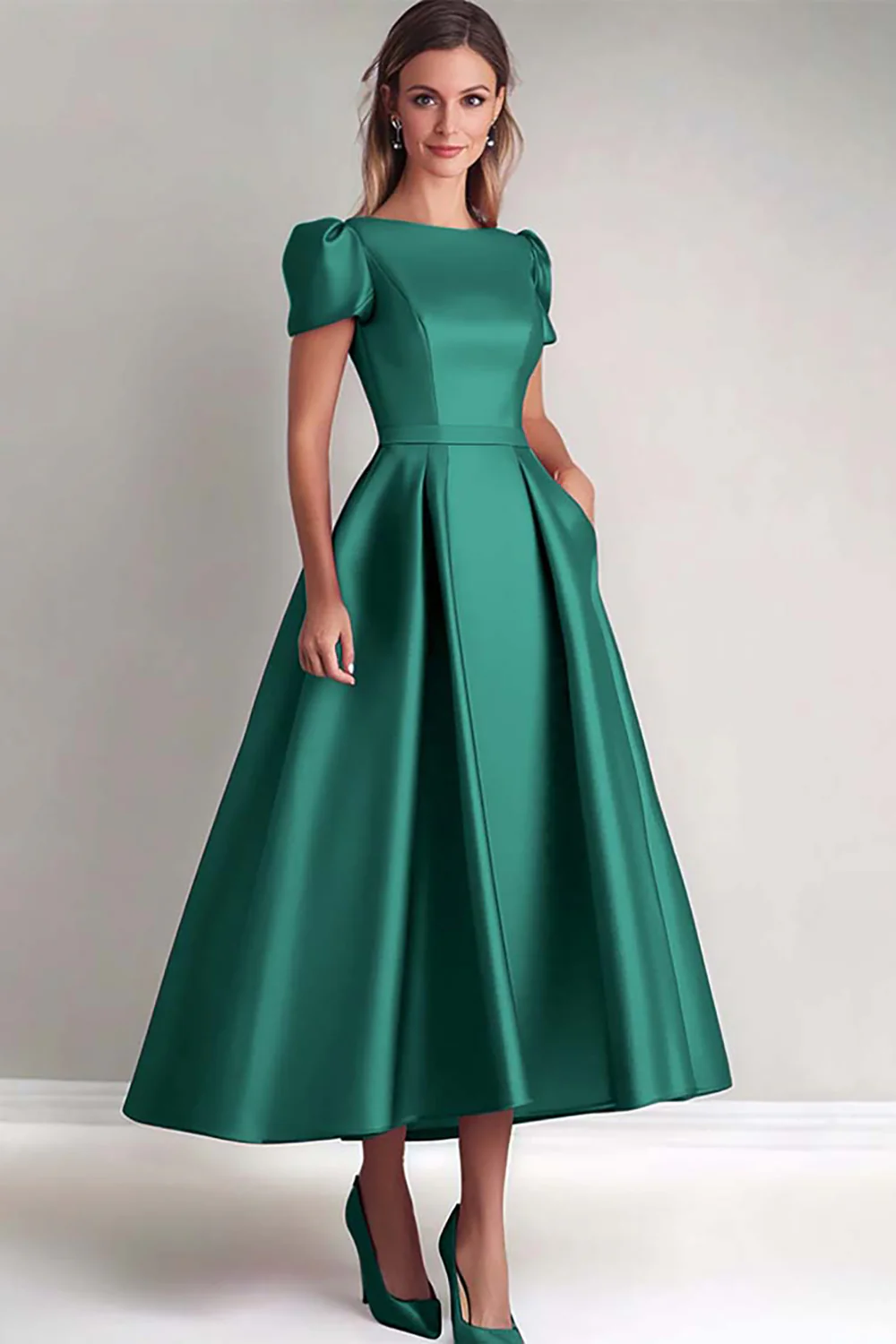 Fuchsia A Ligne Manches Bouffantes Robe Mère de la Mariée - Image 7
