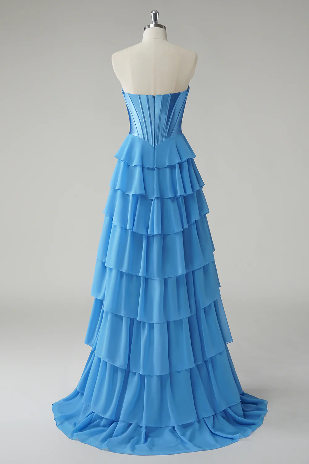Robe de soirée fuchsia ligne A sans bretelles à volants - Image 16