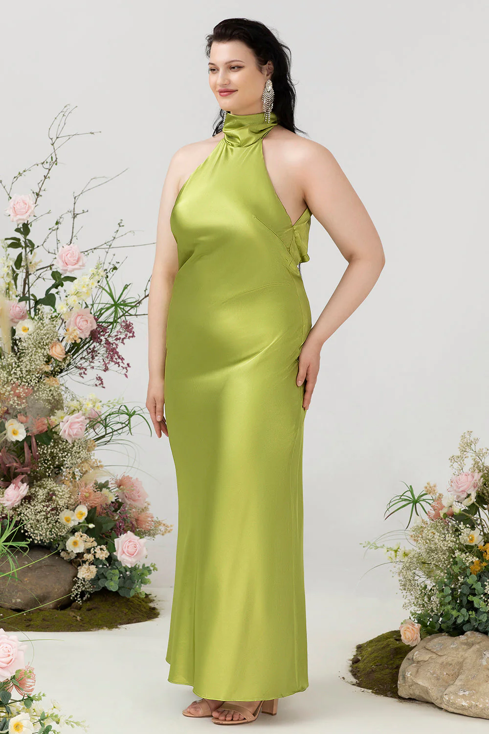 Gaine Dos Nu Vert Citron Taille Plus Robe d’invité de mariage - Image 4