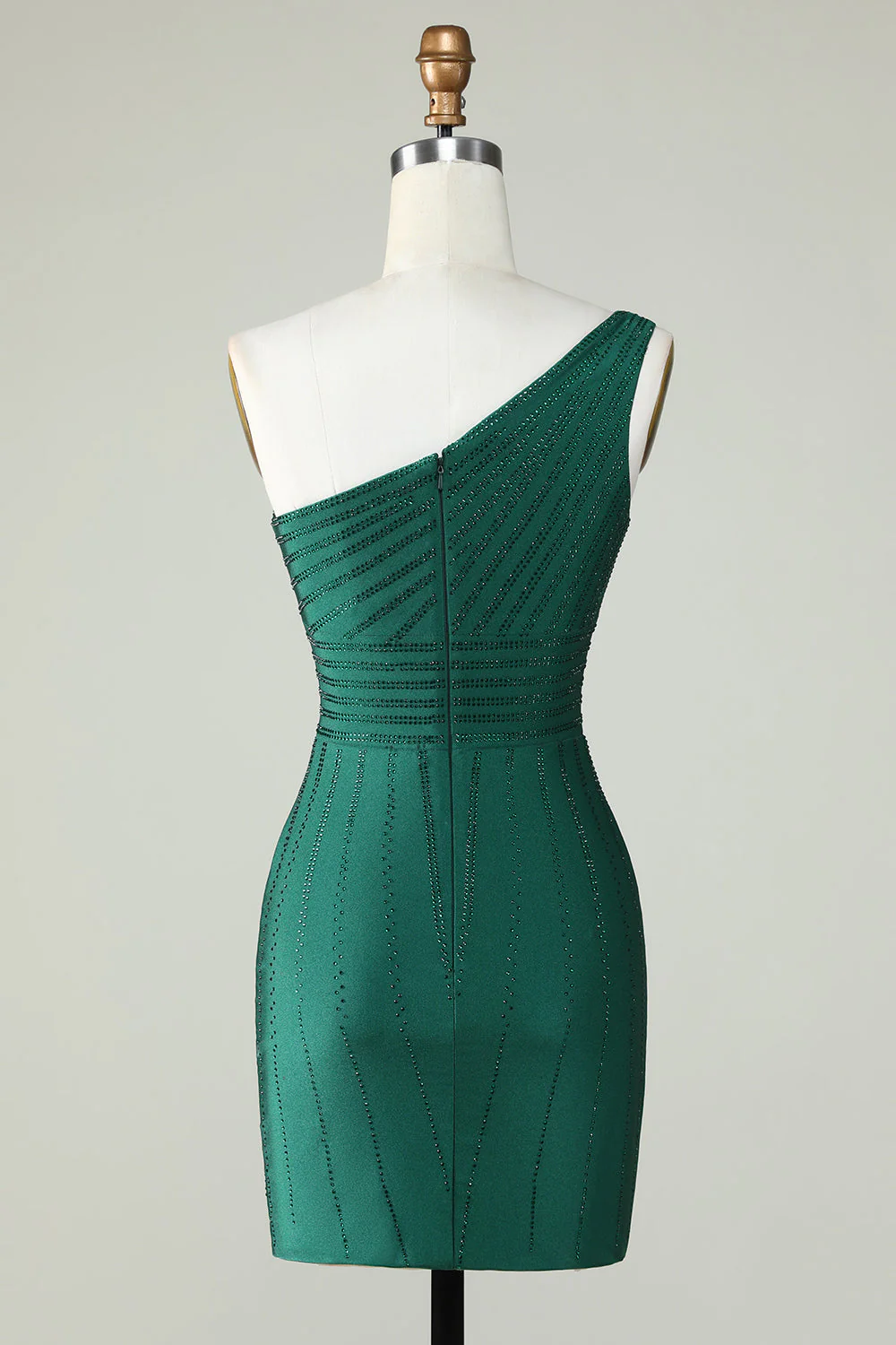 Gaine Une épaule Vert foncé Robe courte de retour avec perles - Image 2