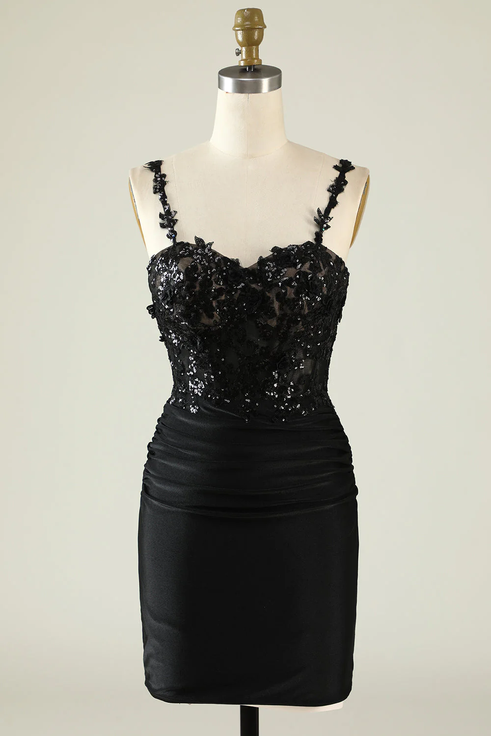 Gaine unique de l’épaule Robe courte vert foncé avec appliques - Image 9