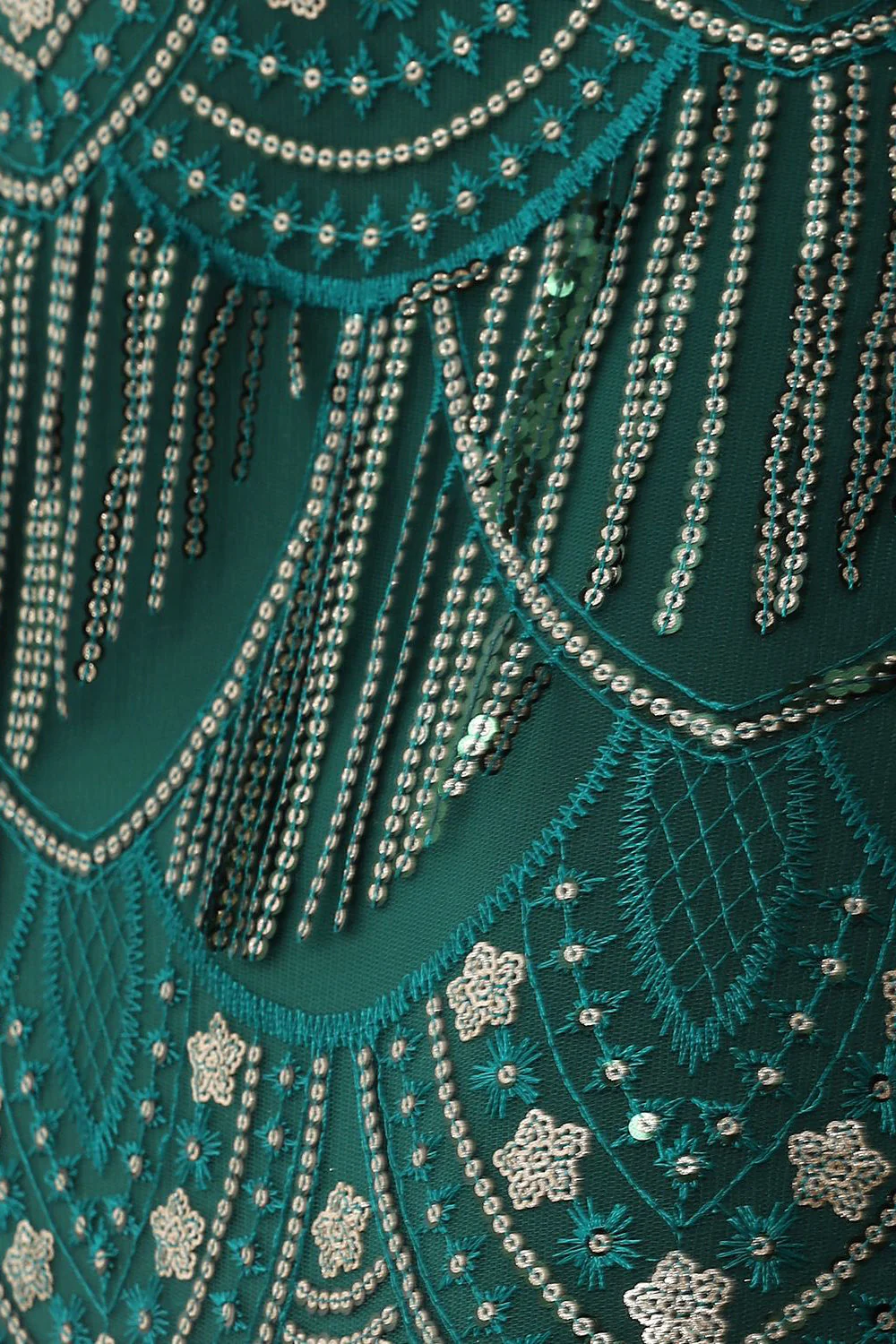 Robe longue des années 1920 à franges vert foncé - Image 5