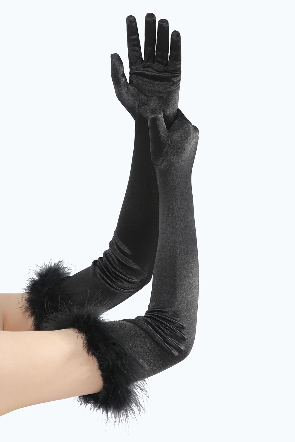 Gants de fête Gatsby noirs avec plumes