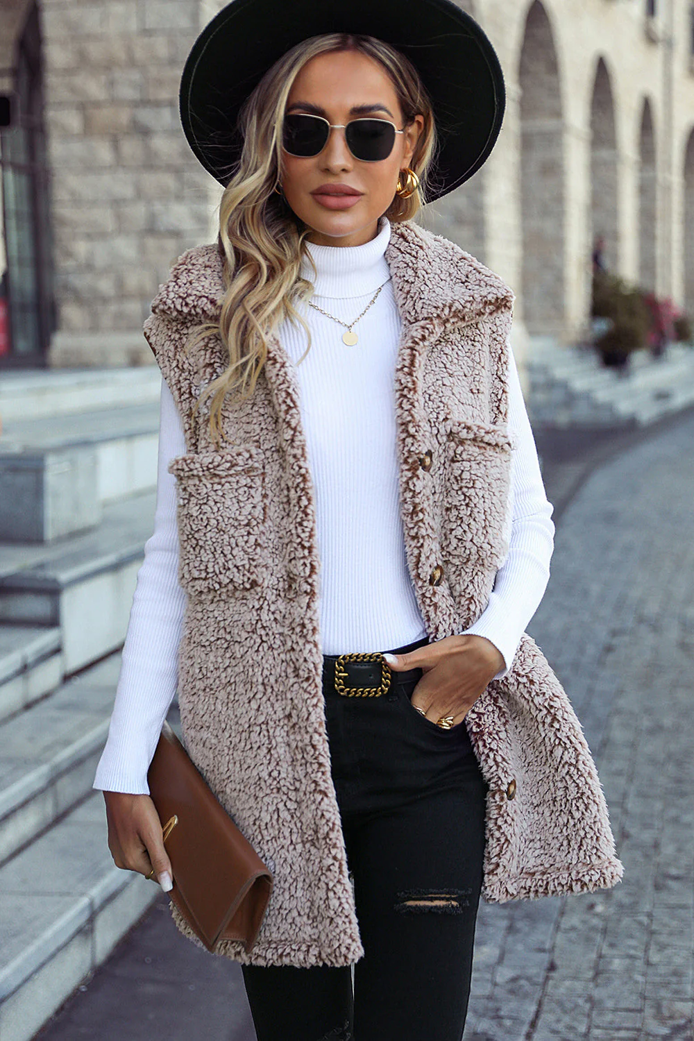 Gilet boutonné en molleton noir - Image 3