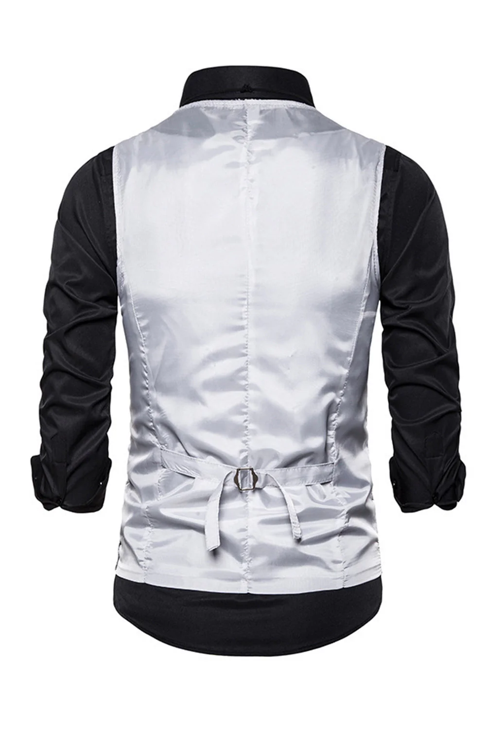 Gilet de costume homme noir à col en V et paillettes simple boutonne - Image 23