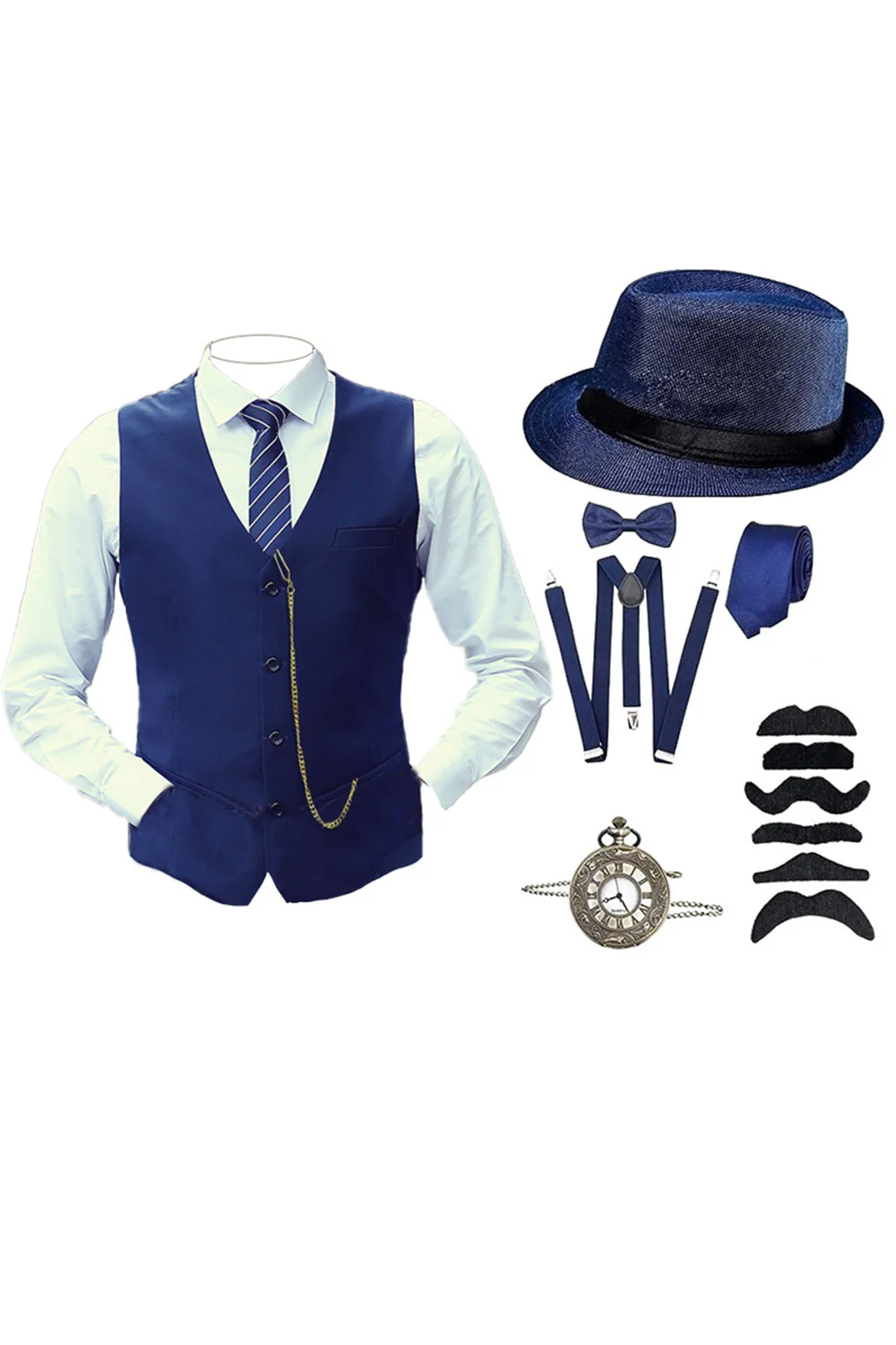 Gilet de costume noir à simple boutonnage pour hommes avec ensemble d’accessoires - Image 4