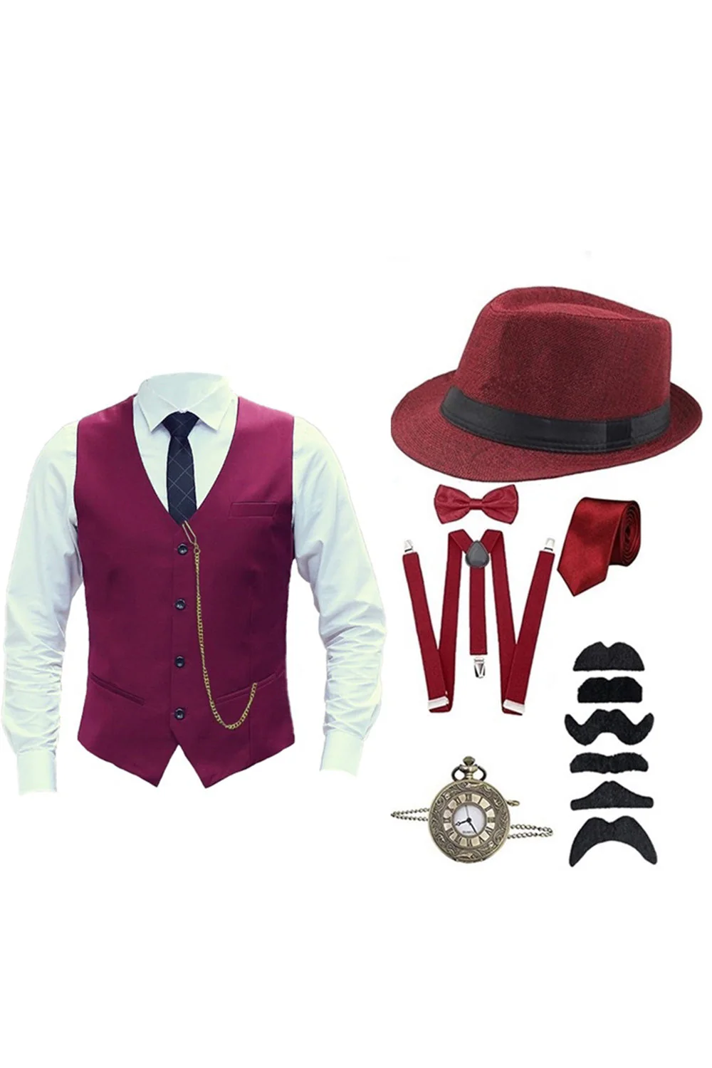 Gilet de costume noir à simple boutonnage pour hommes avec ensemble d’accessoires - Image 5