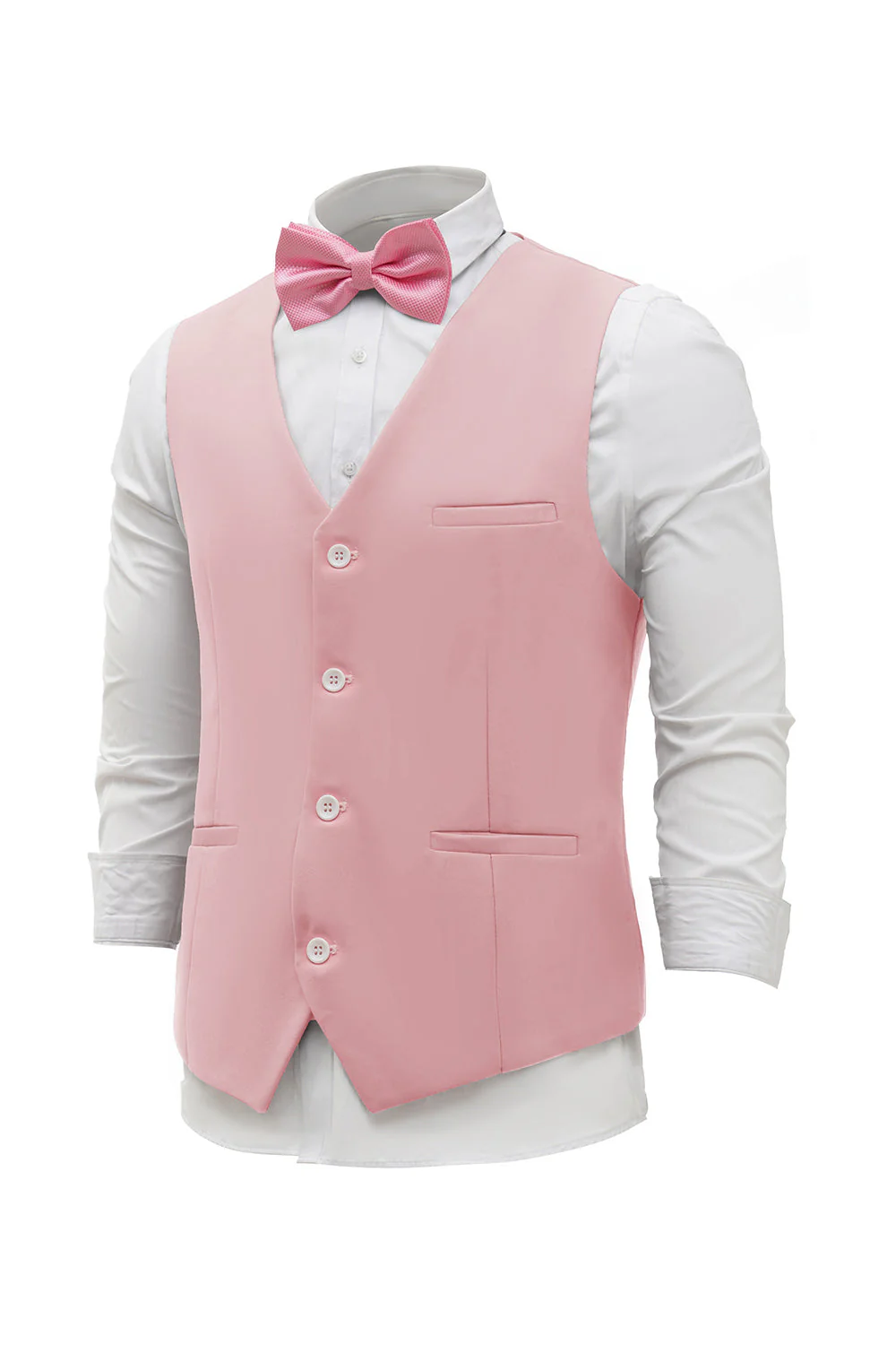 Gilet de costume pour homme rose à revers châle à poitrine unique - Image 3