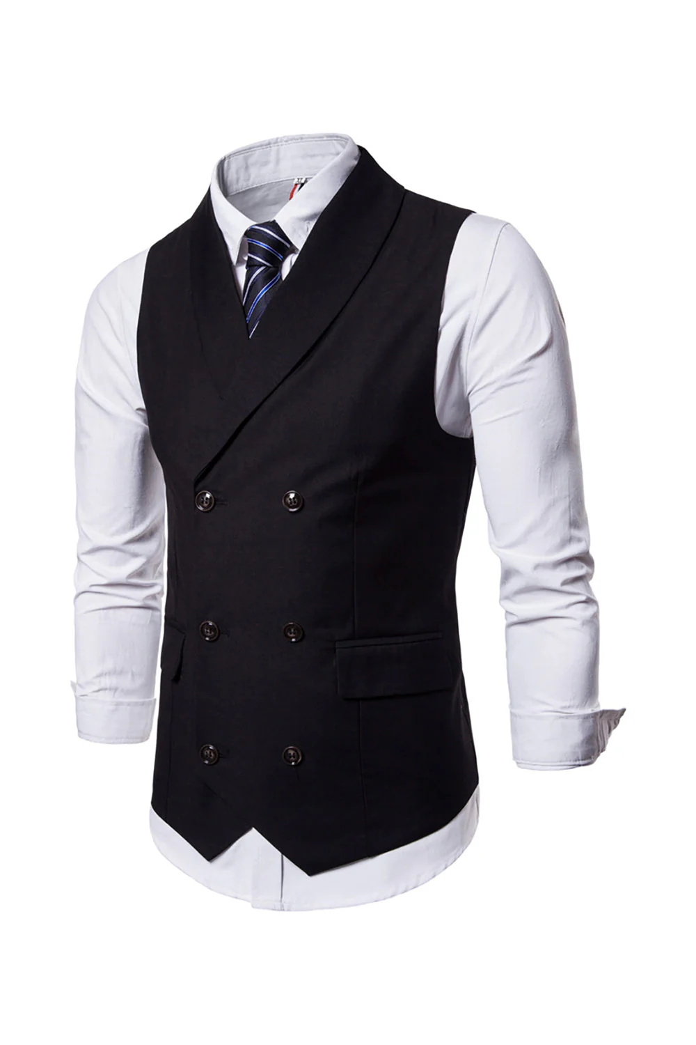 Gilet noir à revers châle à revers pour hommes - Image 3