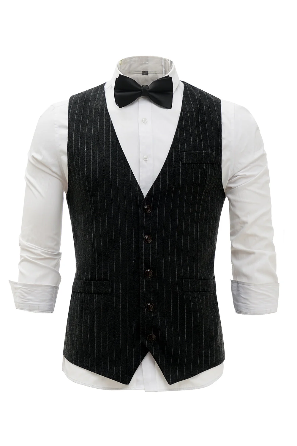 Gilet pour homme à rayures noires avec ensemble d’accessoires 5 pièces - Image 2