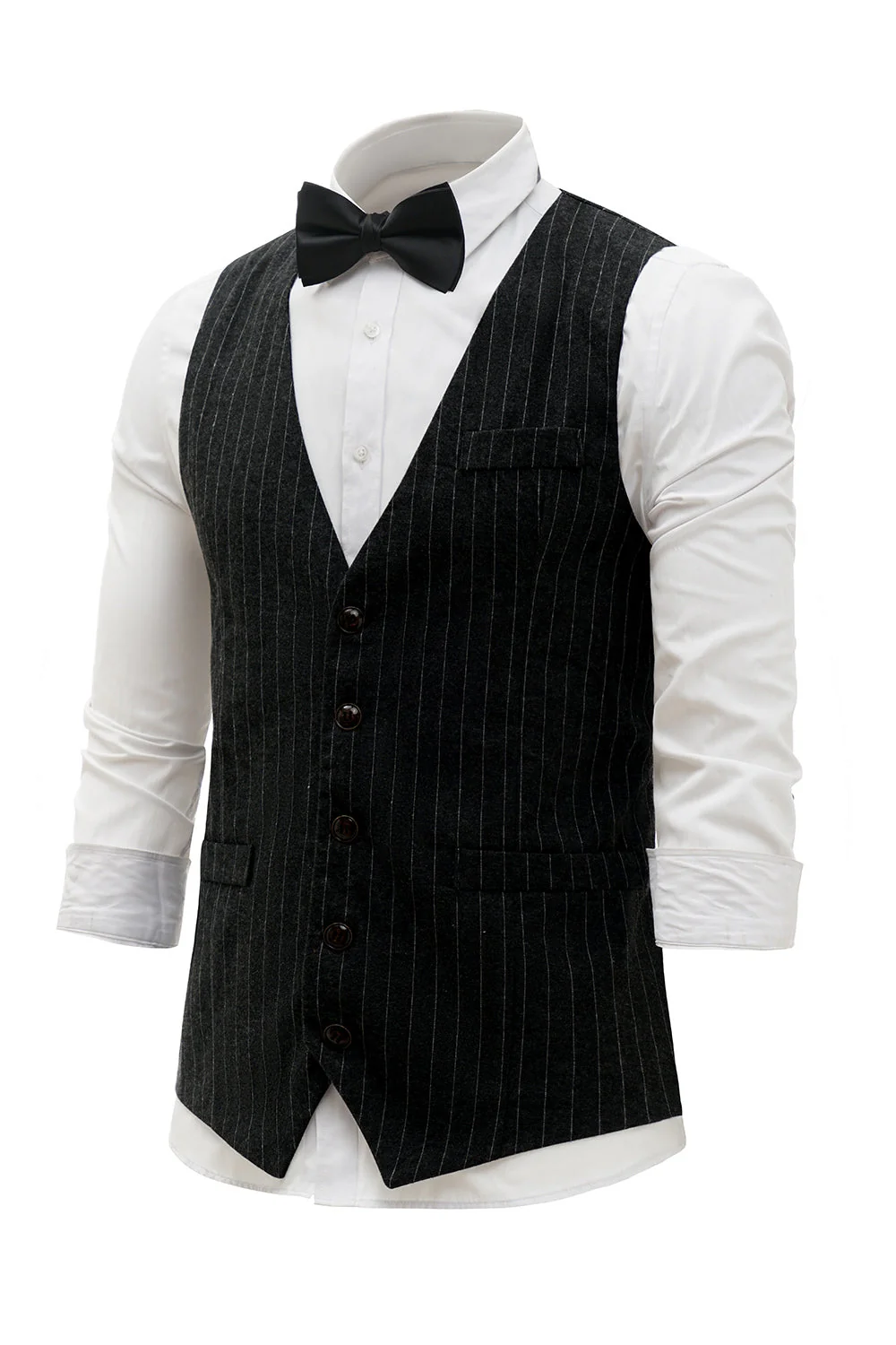 Gilet pour homme à rayures noires avec ensemble d’accessoires 5 pièces - Image 4