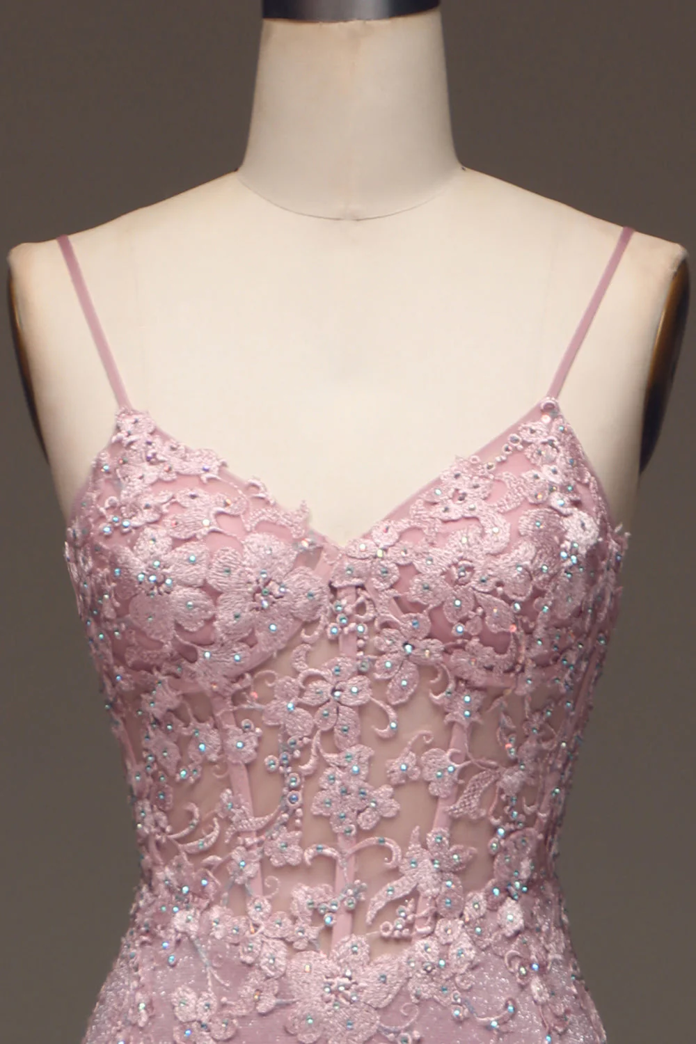 Glitter Blush sirène bretelles spaghetti longue robe de soirée avec perles - Image 6
