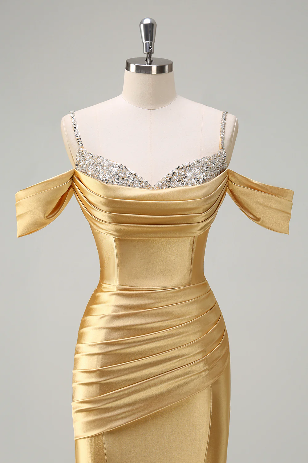 Glitter Blush Sirène Perle Spaghetti Bretelles Robe Longue Bal - Image 12
