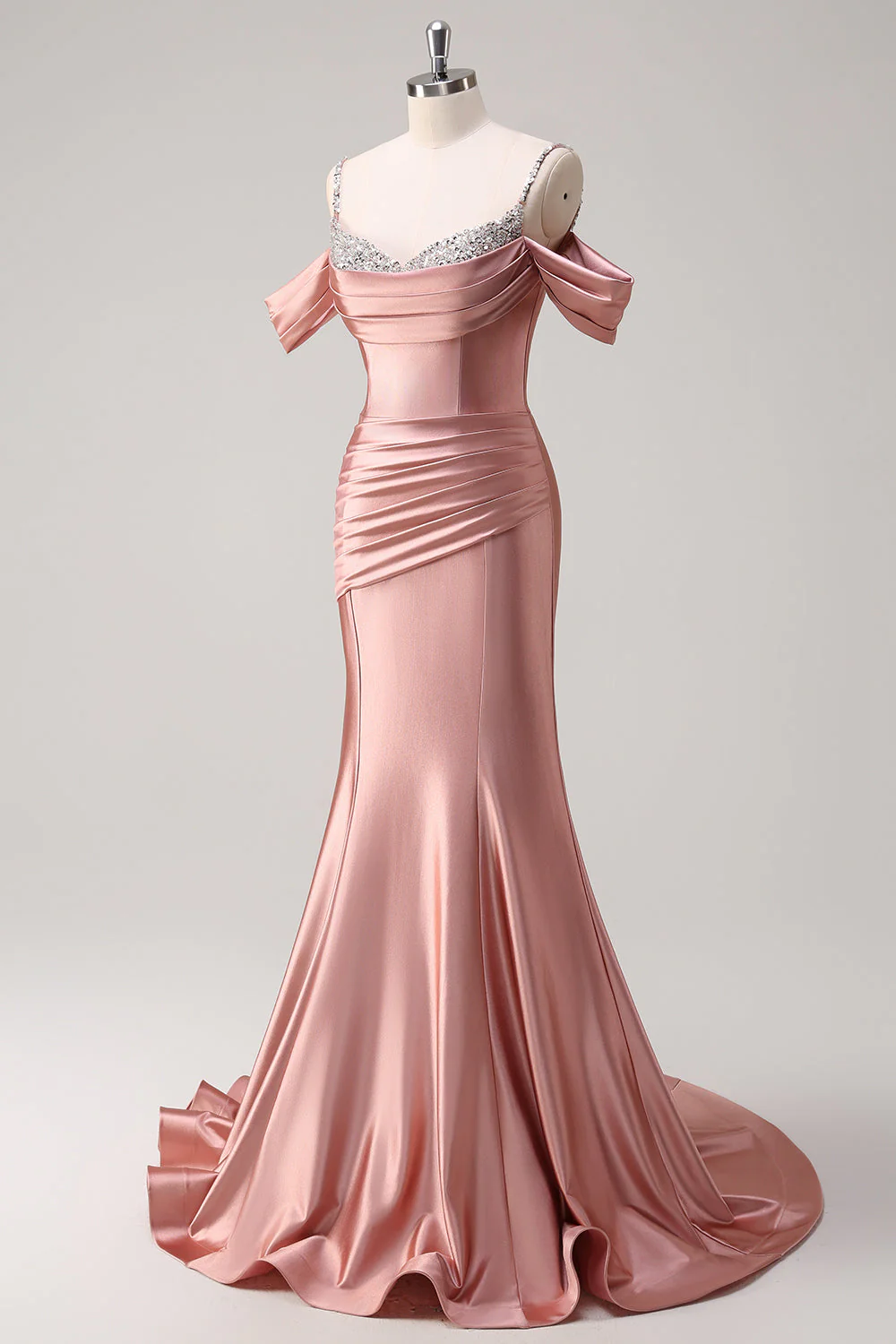 Glitter Blush Sirène Perle Spaghetti Bretelles Robe Longue Bal - Image 3