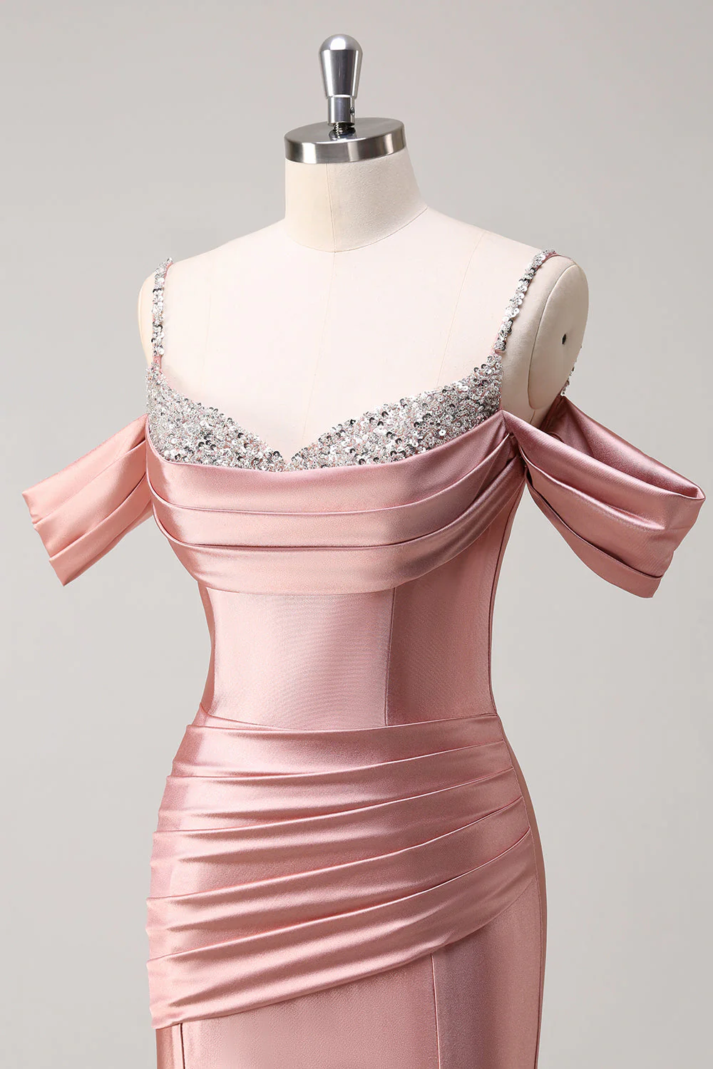 Glitter Blush Sirène Perle Spaghetti Bretelles Robe Longue Bal - Image 6