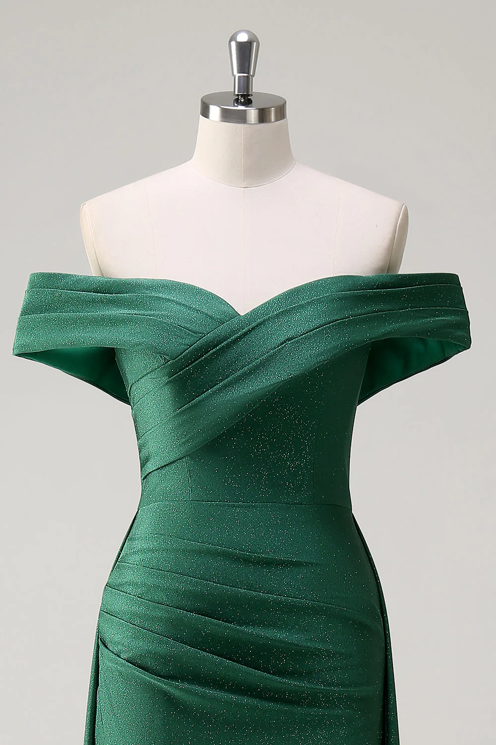 Glitter vert foncé à épaules dénudées Robe de soirée sirène - Image 4