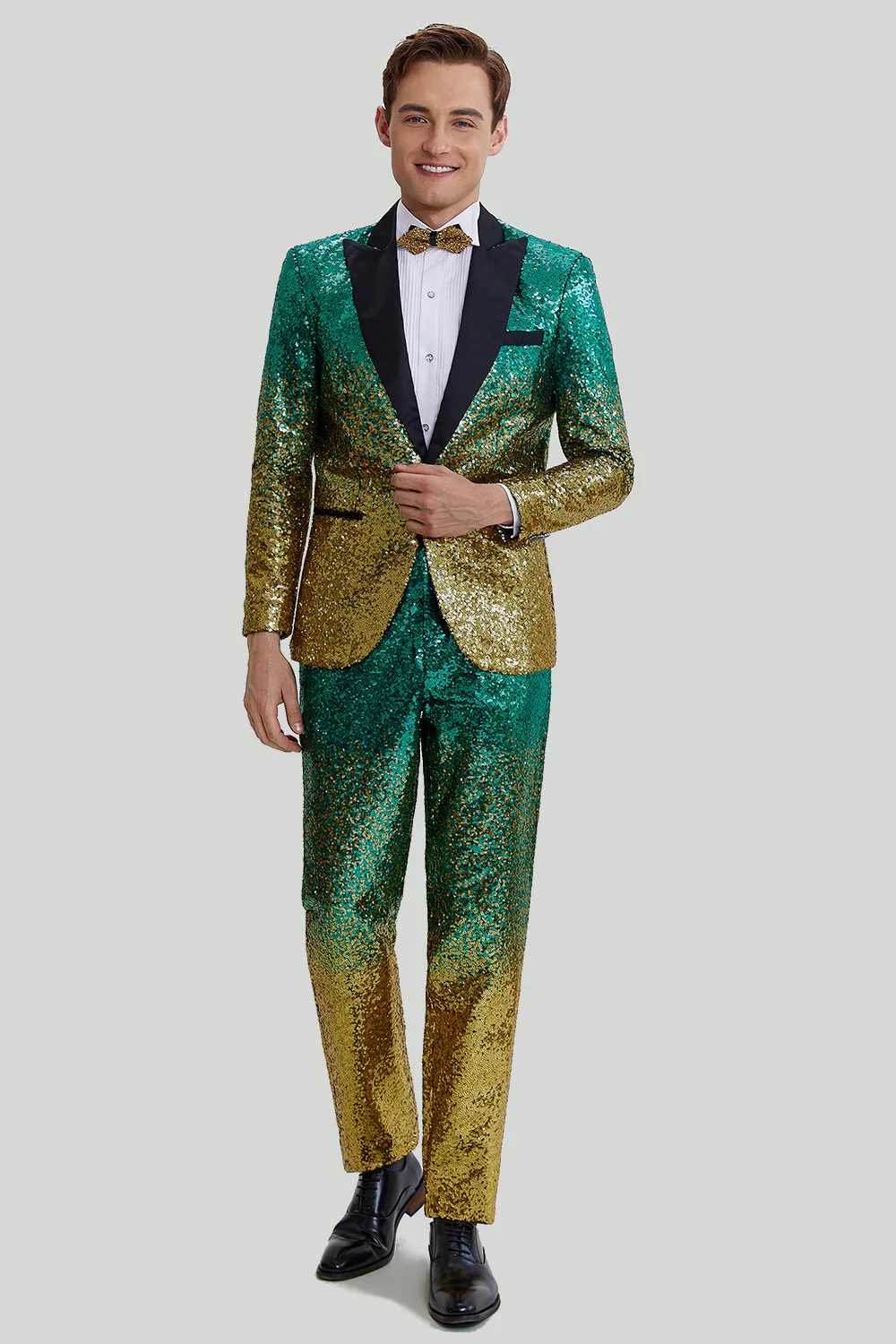 Or Vert Homme 2 Pièces Revers Crachés Paillettes Costumes - Image 3