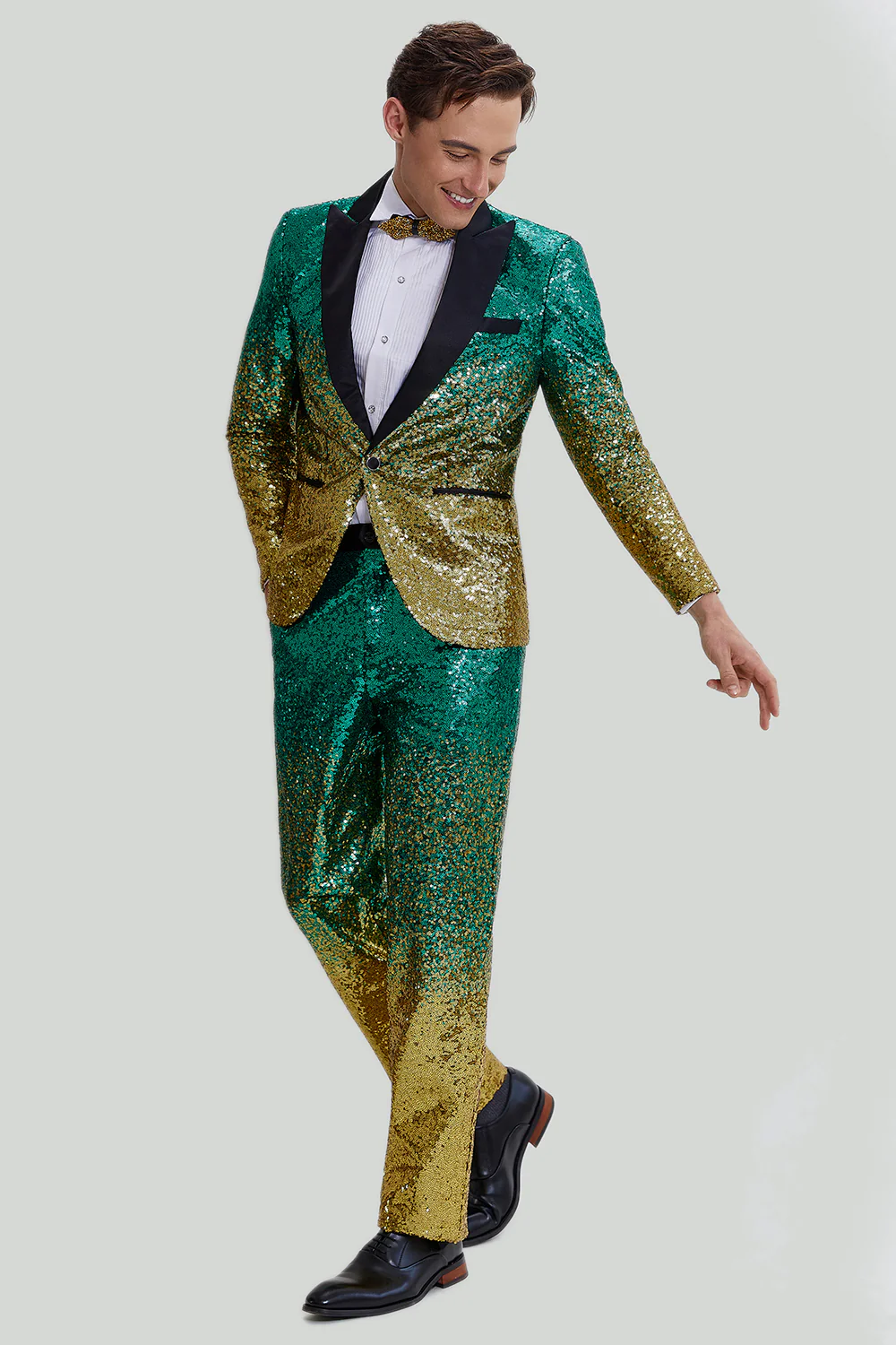Or Vert Homme 2 Pièces Revers Crachés Paillettes Costumes - Image 5