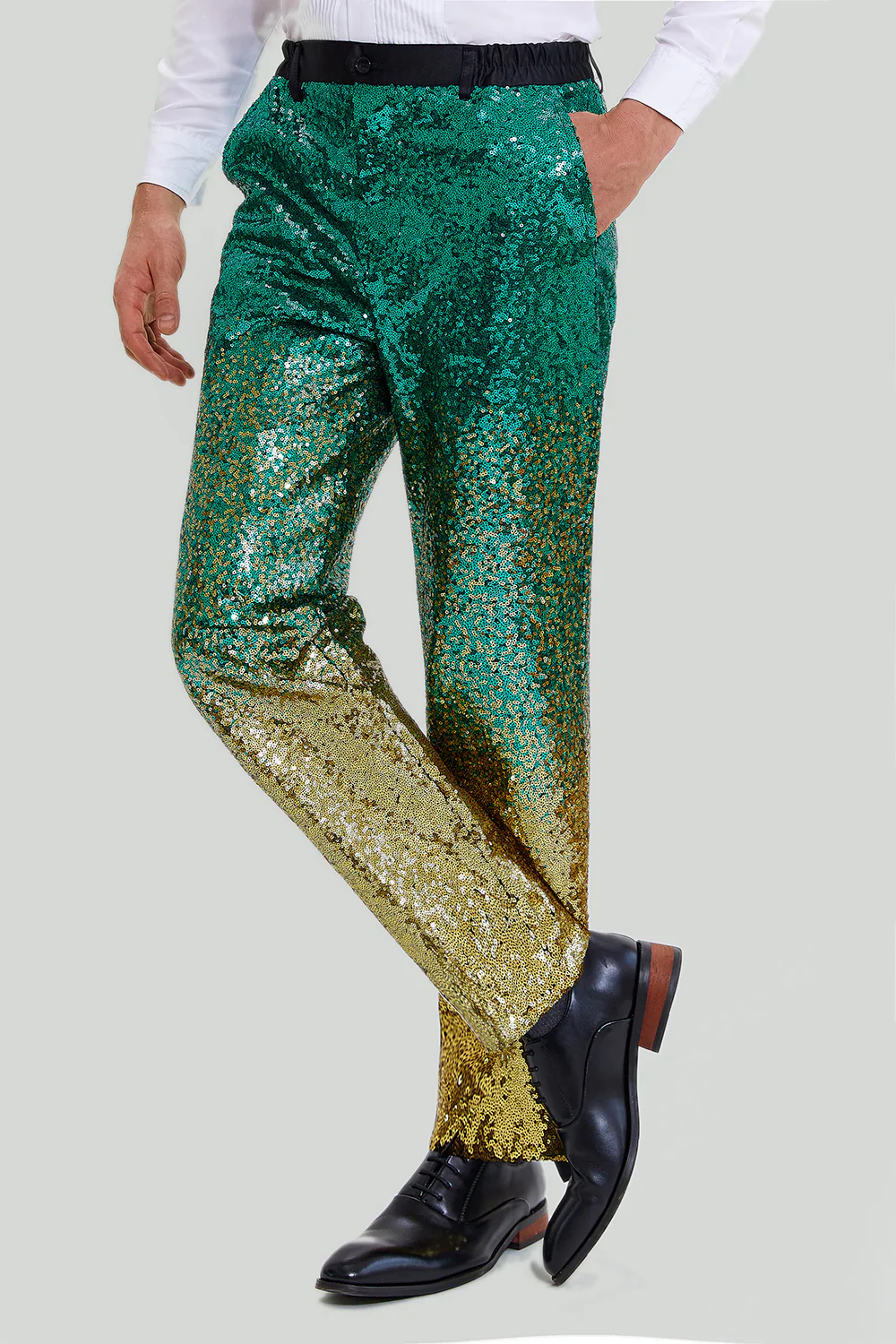 Or Vert Homme 2 Pièces Revers Crachés Paillettes Costumes - Image 6