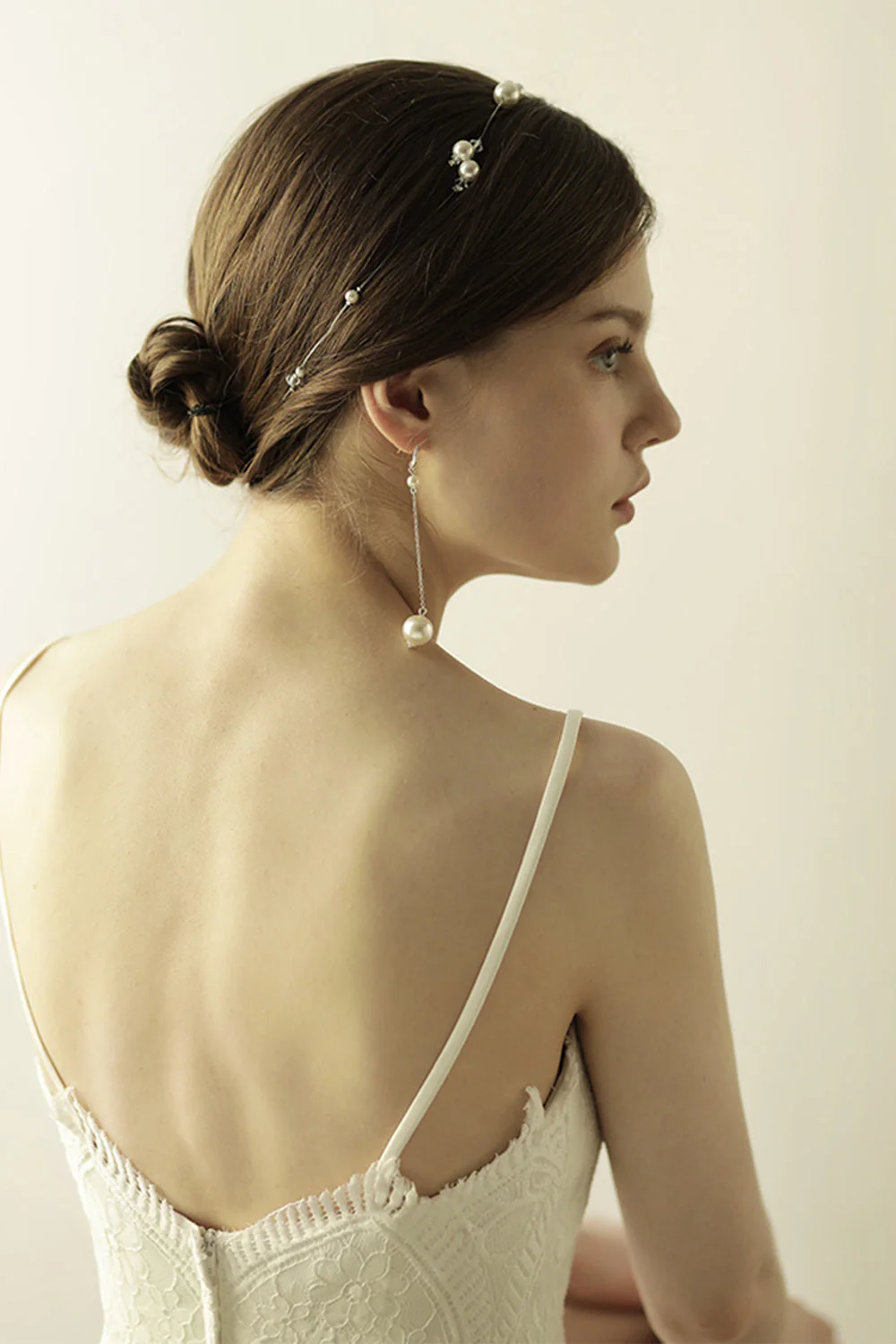 Grande perle poisson fil de soie Bandeau nuptiale Boucles d’oreilles - Image 2