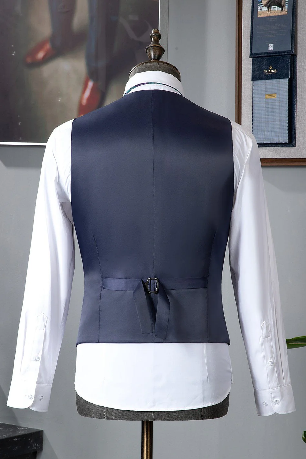 Grey Blue Notched Lapel Classic 3 pièces costume pour homme - Image 5