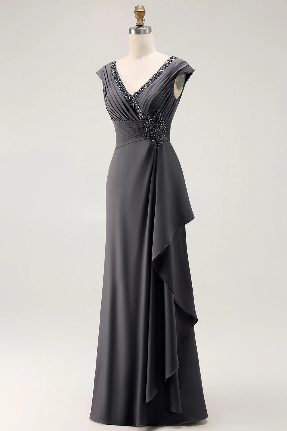 Gris acier Sirène Volants Mousseline De Soie Robe Mère De La Mariée - Image 5