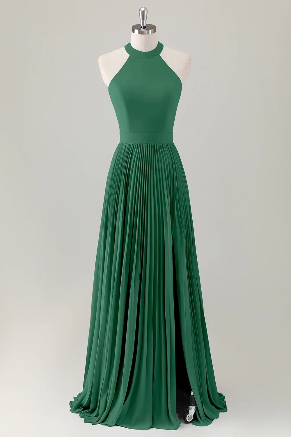 Gris Bleu A-ligne Licou Longue Robe de demoiselle d’honneur avec fente - Image 13