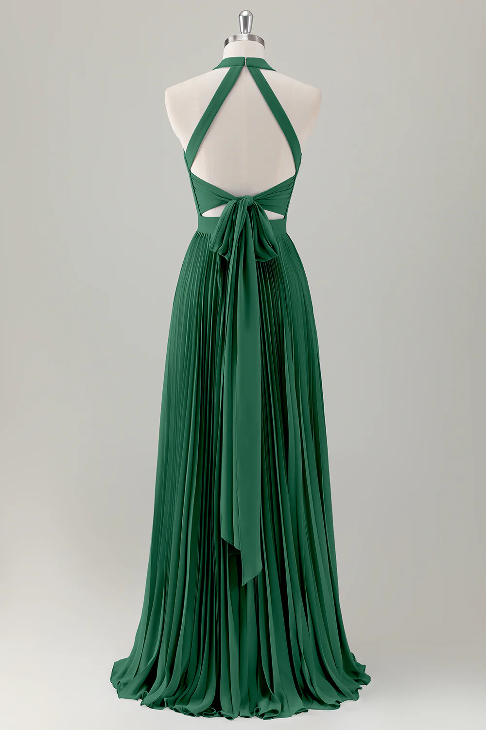 Gris Bleu A-ligne Licou Longue Robe de demoiselle d’honneur avec fente - Image 14