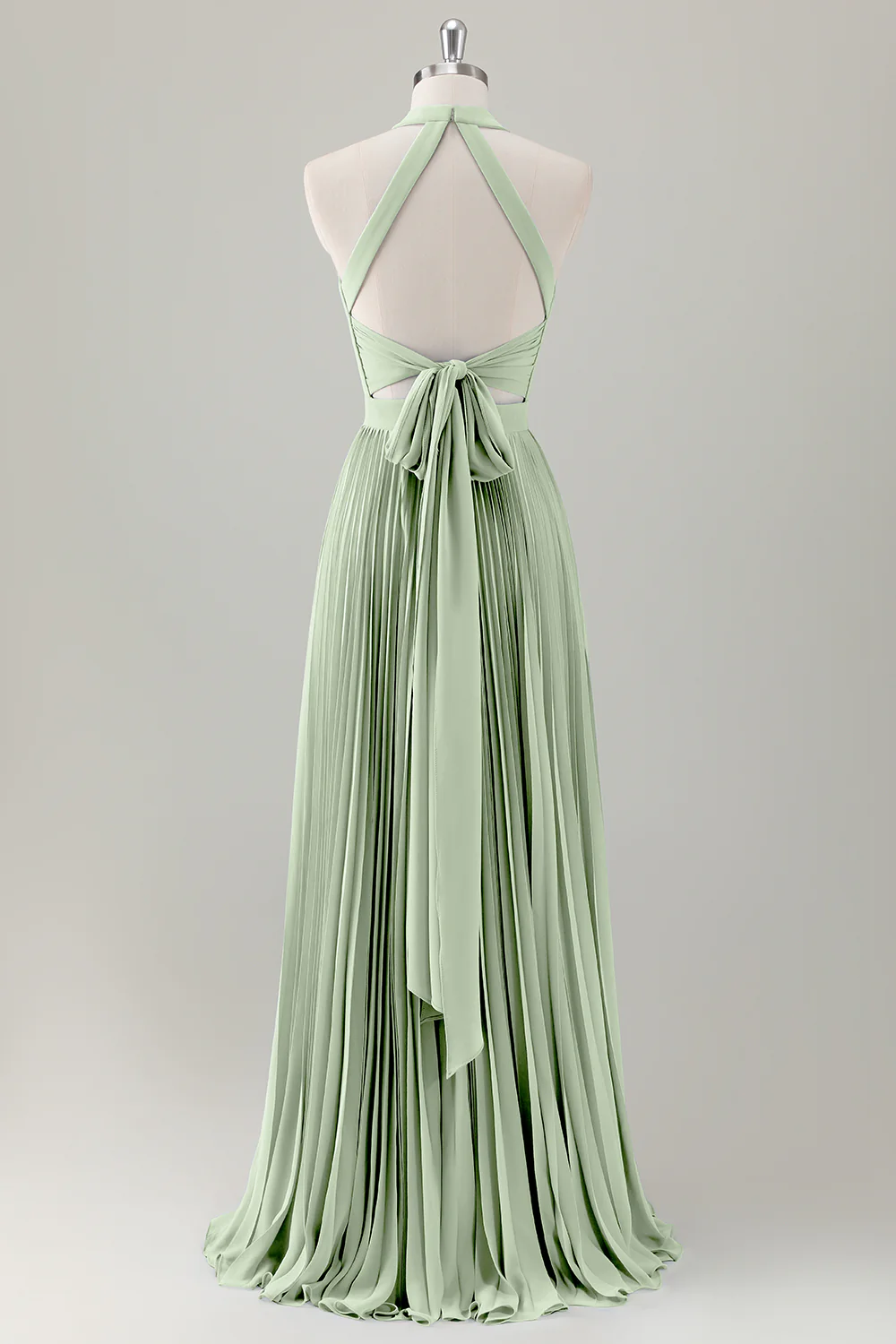 Gris Bleu A-ligne Licou Longue Robe de demoiselle d’honneur avec fente - Image 16