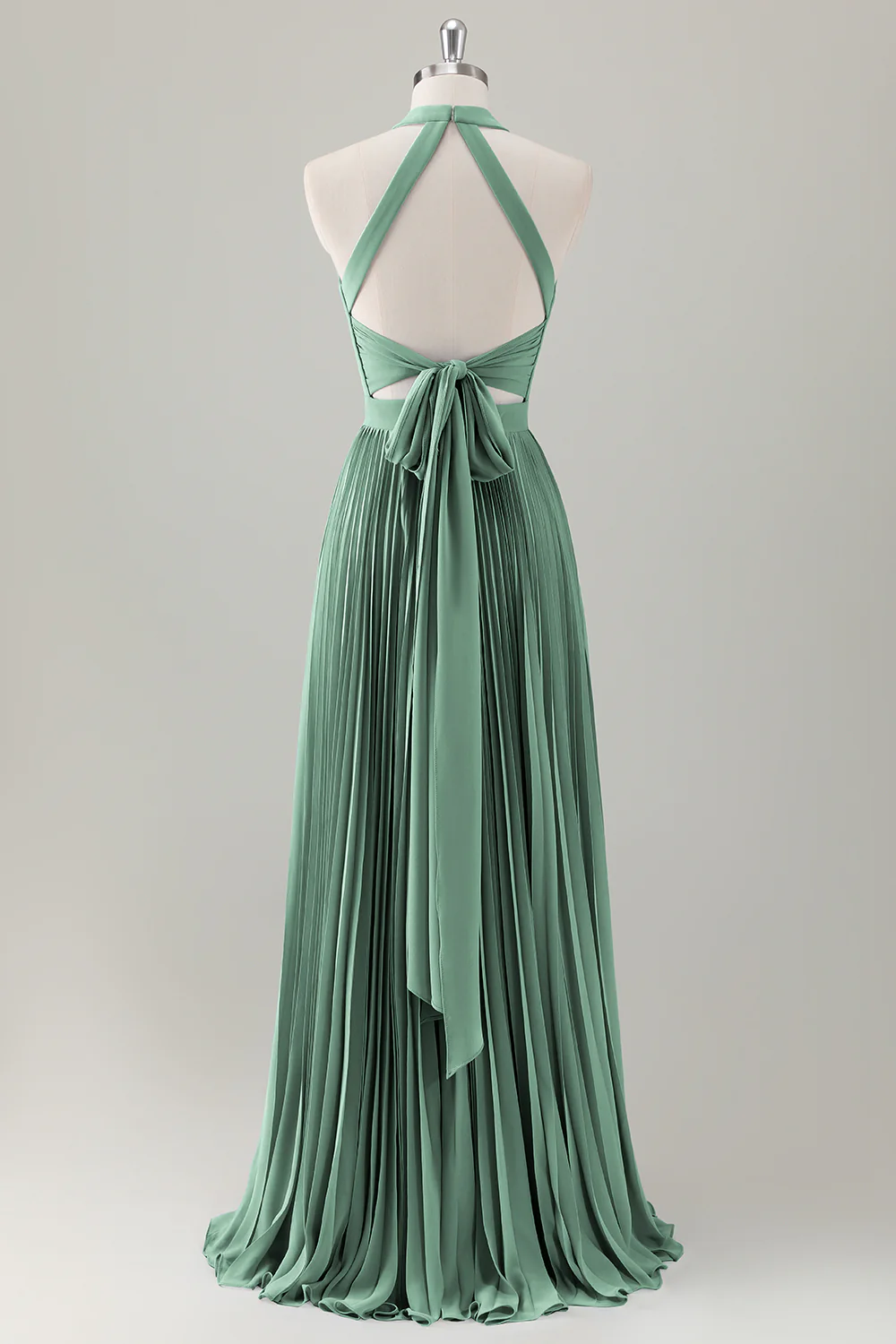Gris Bleu A-ligne Licou Longue Robe de demoiselle d’honneur avec fente - Image 18
