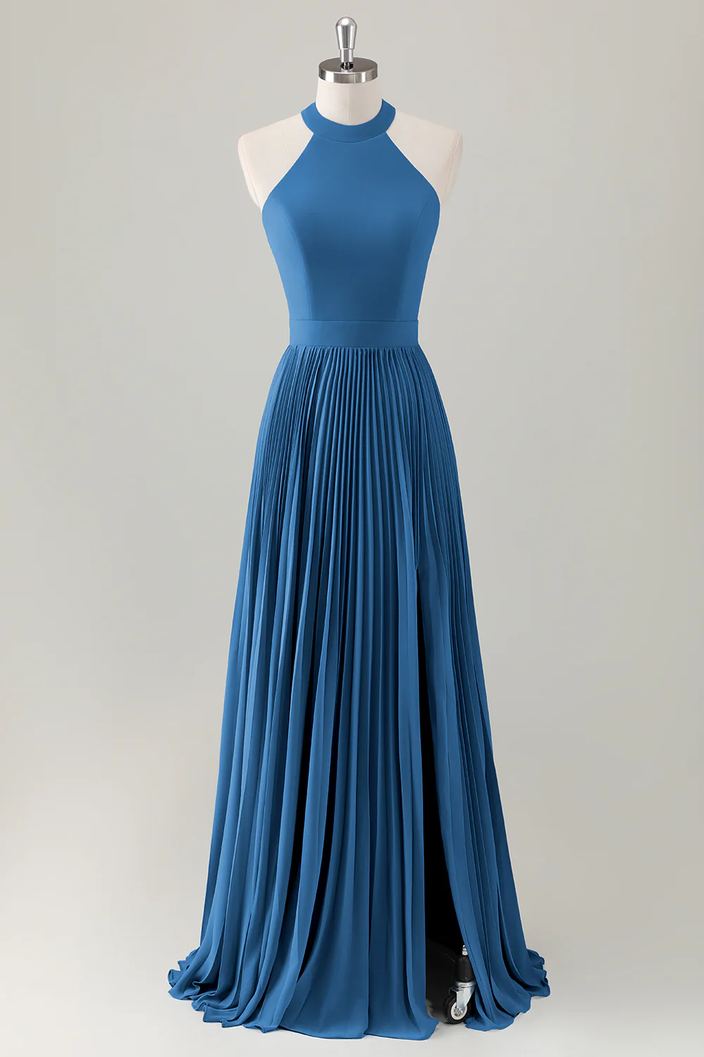 Gris Bleu A-ligne Licou Longue Robe de demoiselle d’honneur avec fente - Image 21