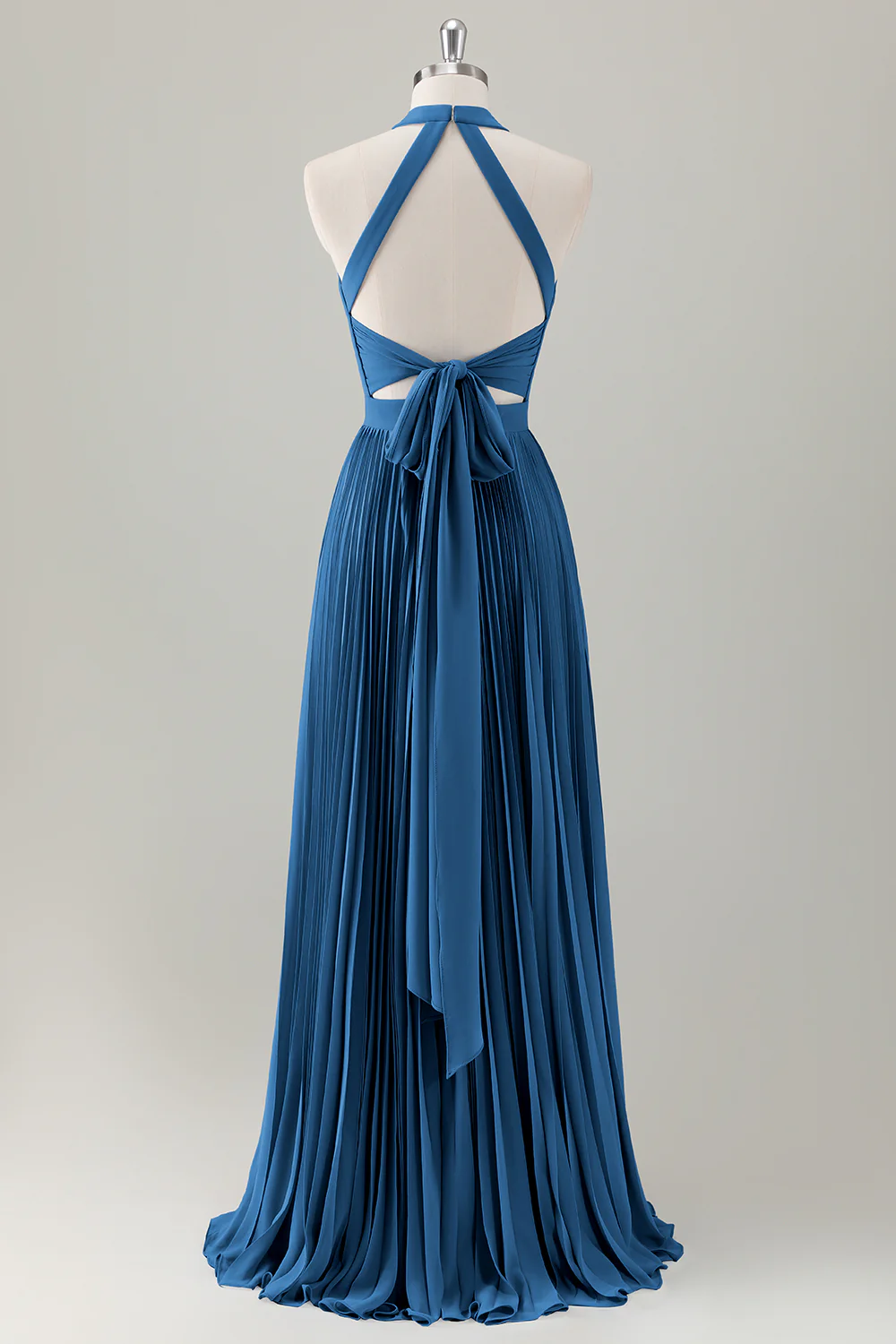 Gris Bleu A-ligne Licou Longue Robe de demoiselle d’honneur avec fente - Image 22
