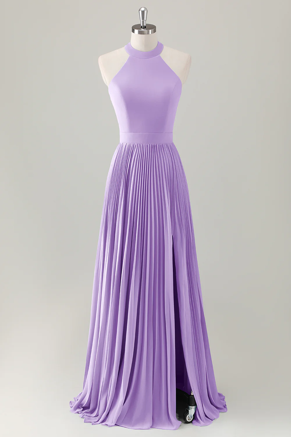 Gris Bleu A-ligne Licou Longue Robe de demoiselle d’honneur avec fente - Image 23