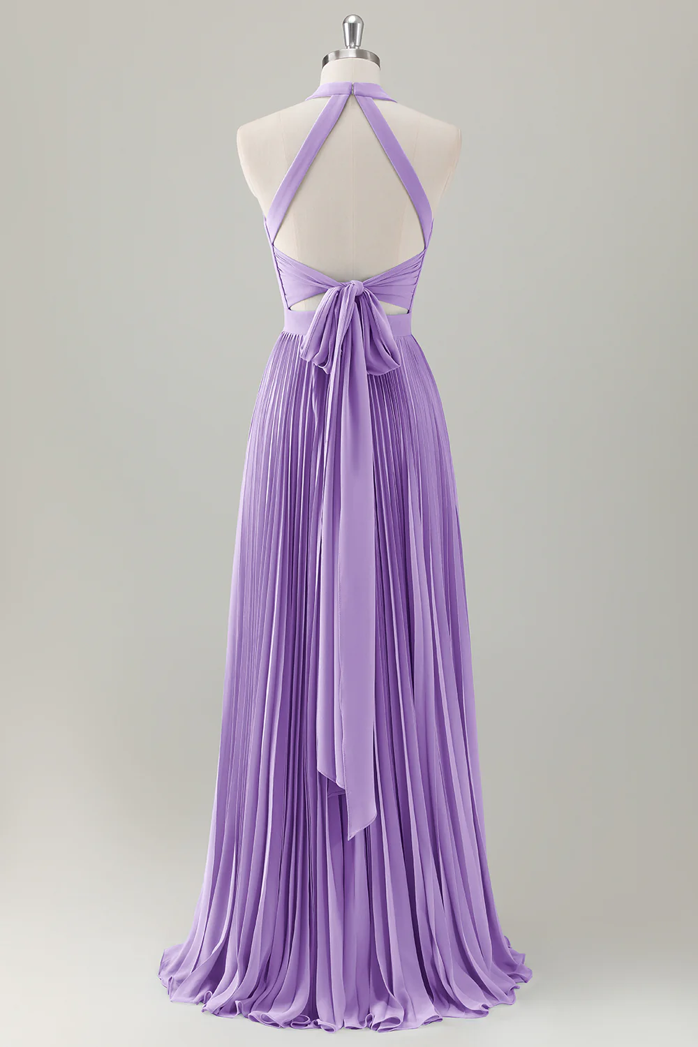 Gris Bleu A-ligne Licou Longue Robe de demoiselle d’honneur avec fente - Image 24