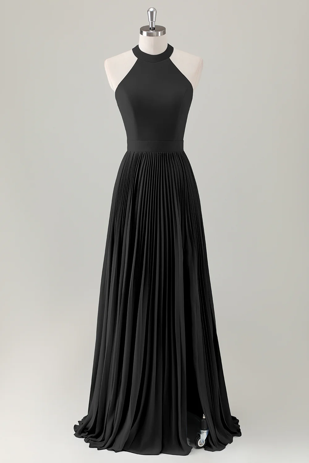 Gris Bleu A-ligne Licou Longue Robe de demoiselle d’honneur avec fente - Image 7