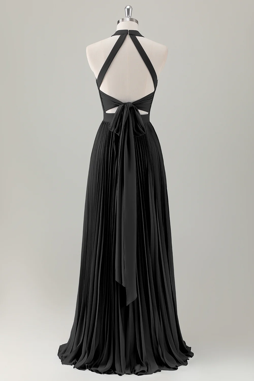 Gris Bleu A-ligne Licou Longue Robe de demoiselle d’honneur avec fente - Image 8