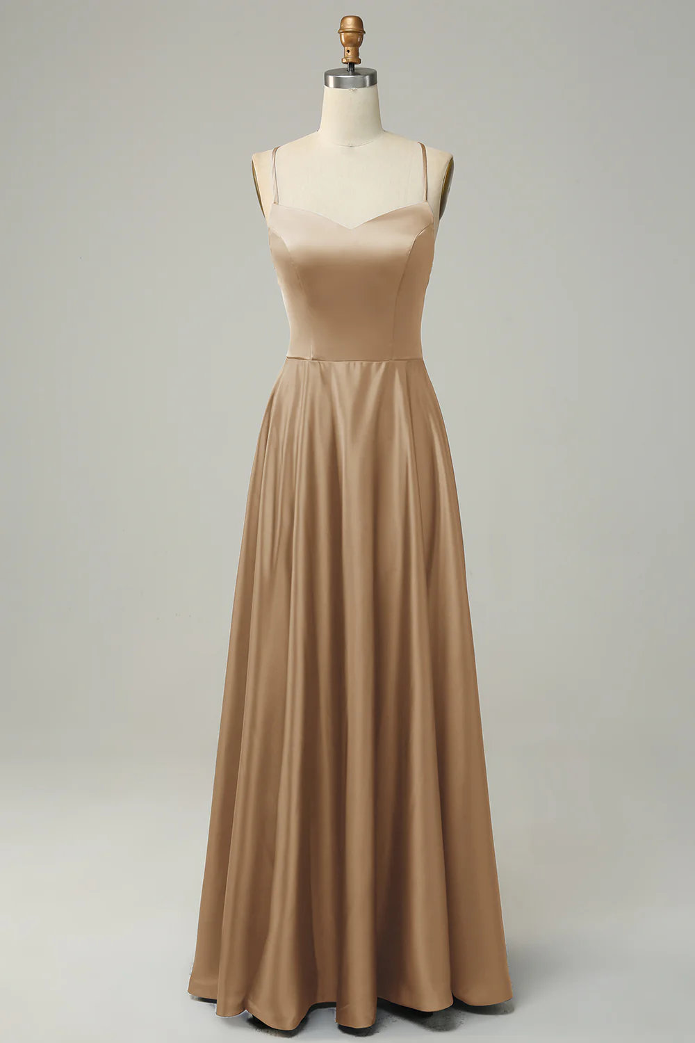 Robe de demoiselle d'honneur longue gris-bleu ligne A à bretelles fines - Image 11