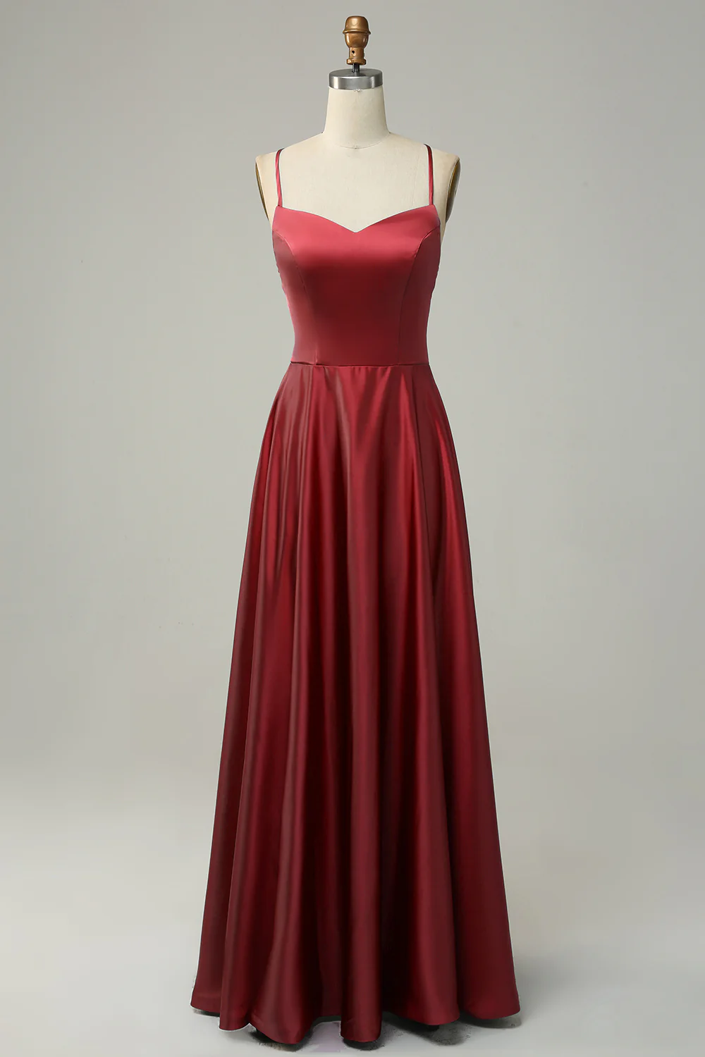 Robe de demoiselle d'honneur longue gris-bleu ligne A à bretelles fines - Image 7