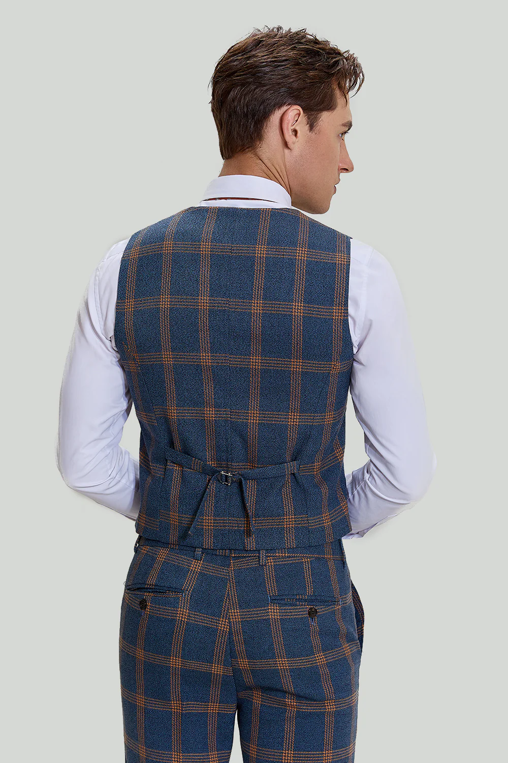 Gris Bleu Homme 3 Pièces Plaid Notched Lapel Prom Suits - Image 6