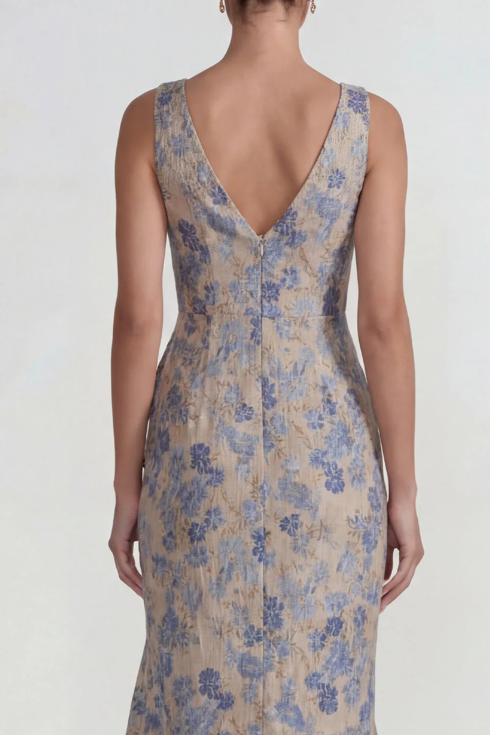 Gris, bleu jacquard, sirène à volants à volants et manche longue avec fente - Image 4