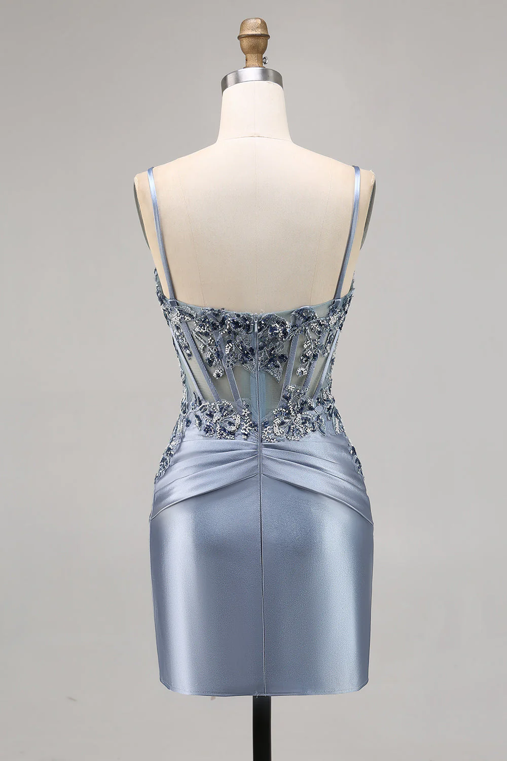 Gris bleu moulant perlé Corset Homecoming Dress avec appliques - Image 8