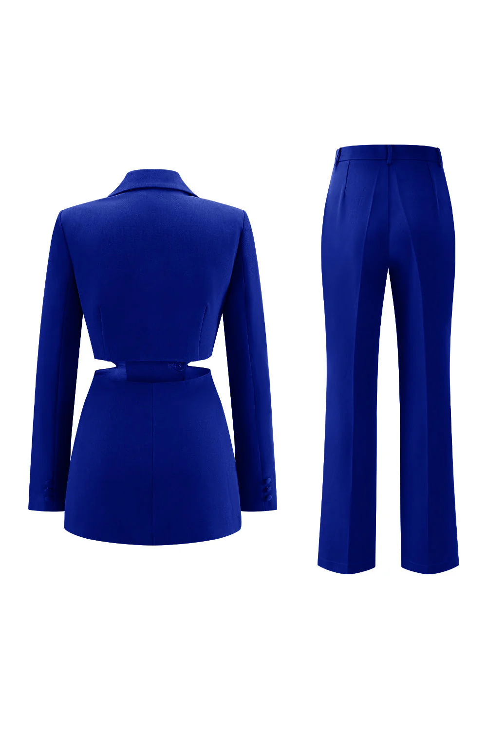 Costume de bal femme 2 pièces gris bleu à revers crantés avec découpes - Image 10