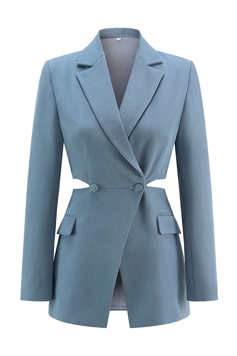 Costume de bal femme 2 pièces gris bleu à revers crantés avec découpes - Image 5