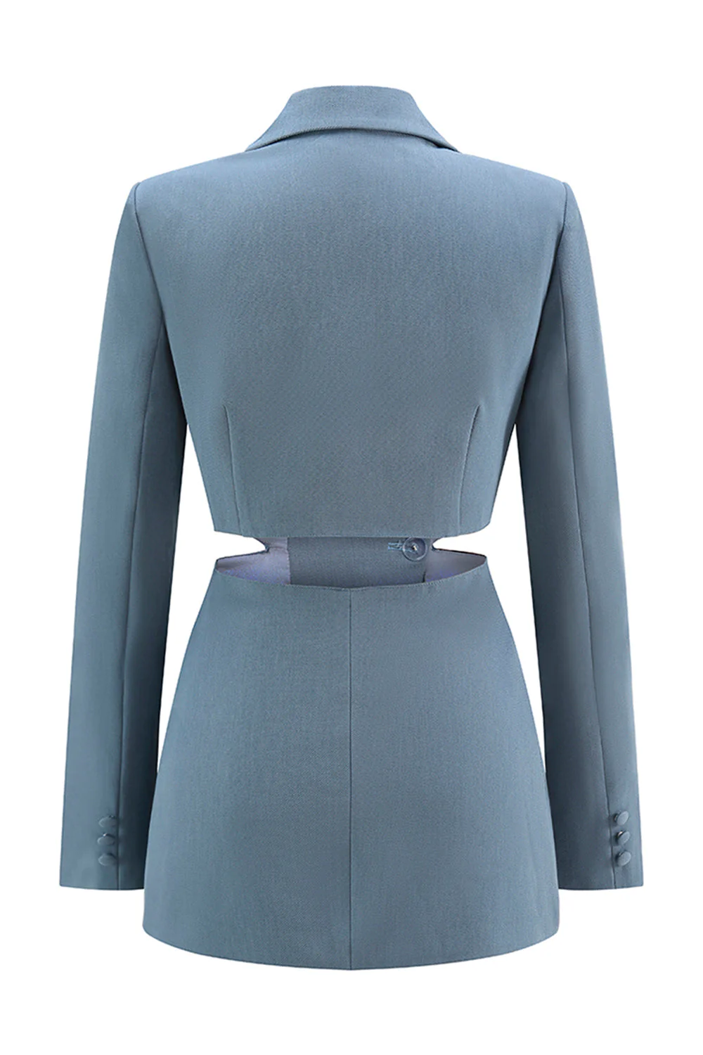 Costume de bal femme 2 pièces gris bleu à revers crantés avec découpes - Image 6