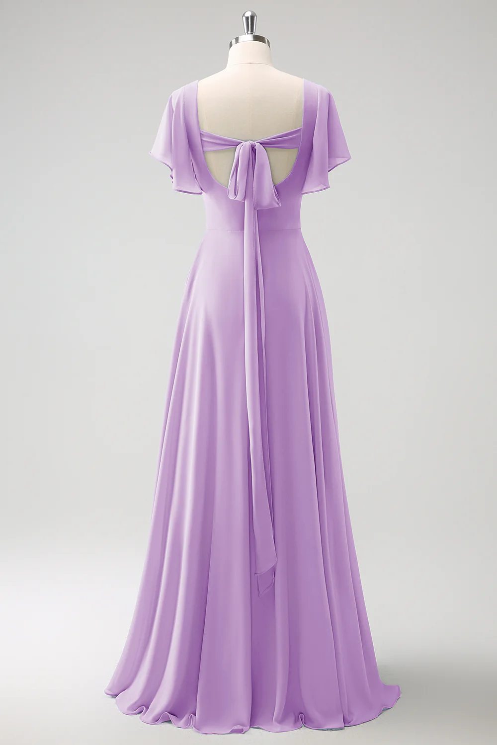 Robe de demoiselle d'honneur longue gris-bleu ligne A en mousseline de soie avec fente - Image 21