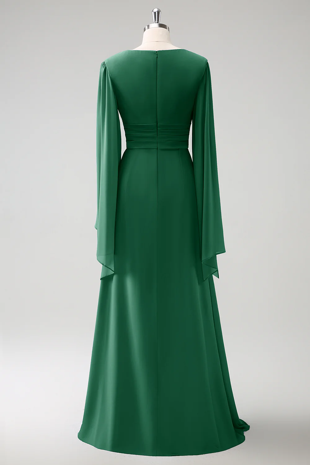 Gris Bleu Une Ligne Manches Longues Robe de demoiselle d’honneur en mousseline de soie avec fente - Image 14