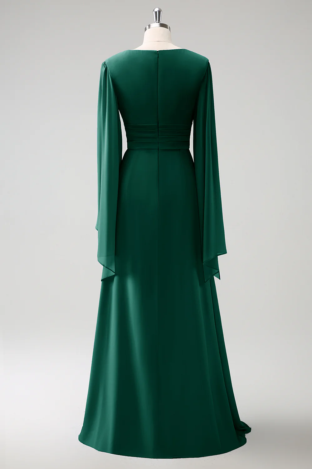 Gris Bleu Une Ligne Manches Longues Robe de demoiselle d’honneur en mousseline de soie avec fente - Image 24