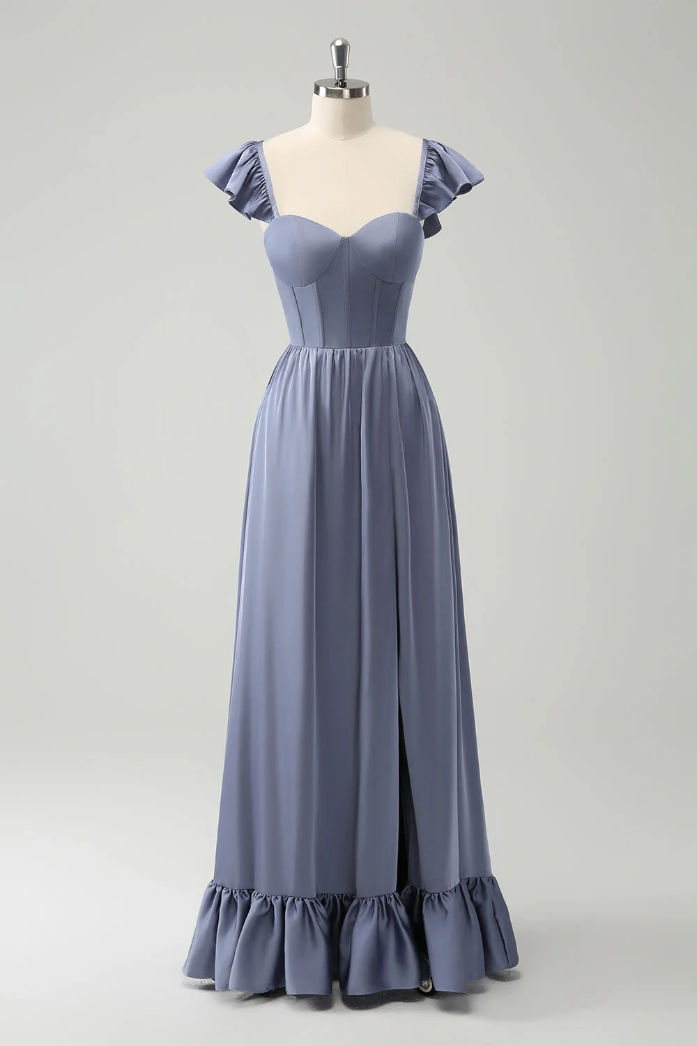 Gris Bleu Une Ligne Sans Dos Nu Corset Robe de demoiselle d’honneur en mousseline de soie