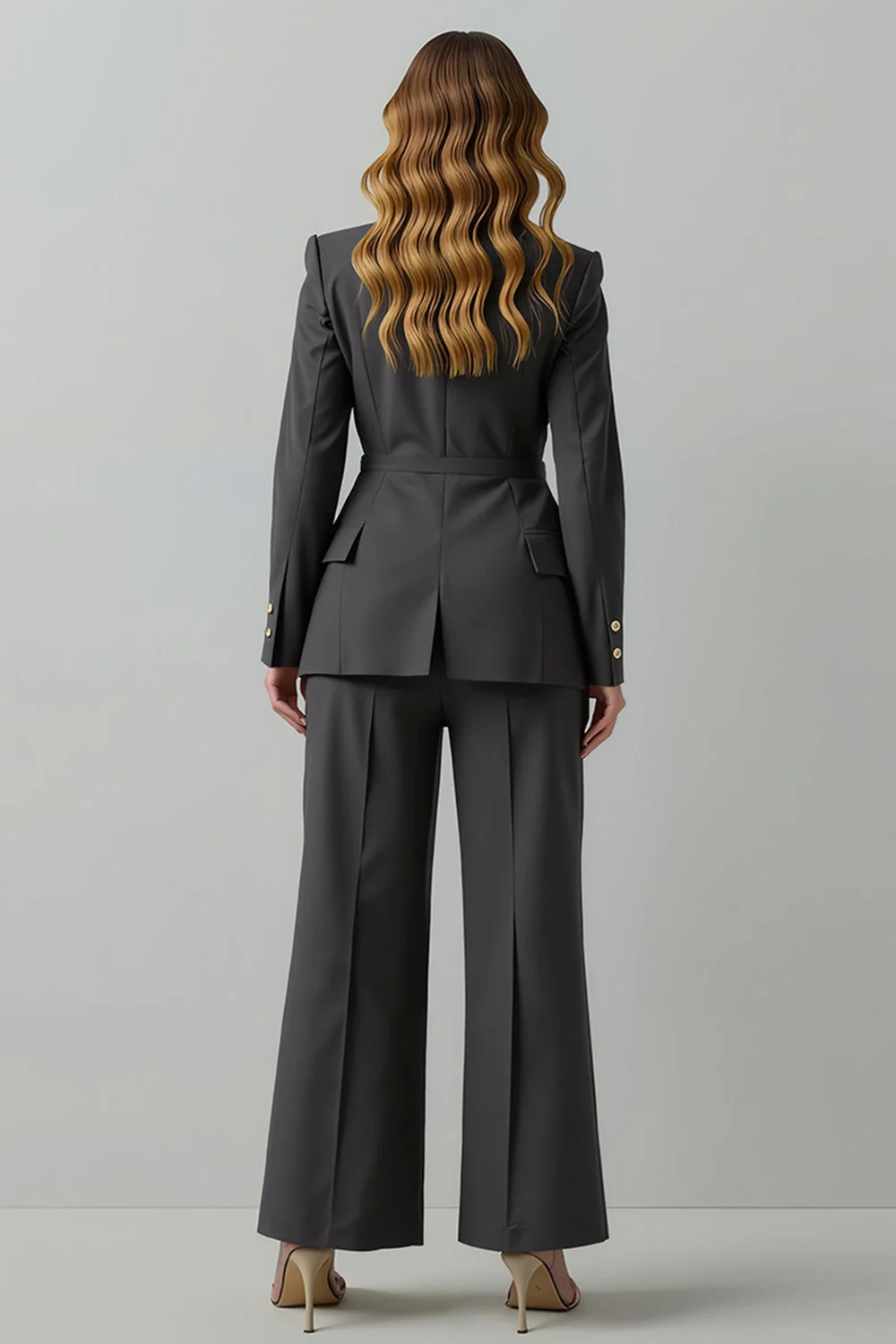 Costume d'affaires homme 2 pièces gris foncé revers pointe double boutonnage - Image 2